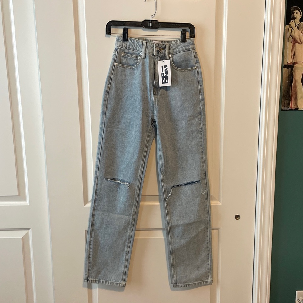 Princess Polly Light Blue Holland Denim Straight Leg Ripped Jeans